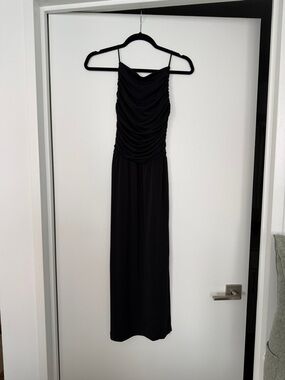 LOFT Black Maxi Dress with Ruched Bodice